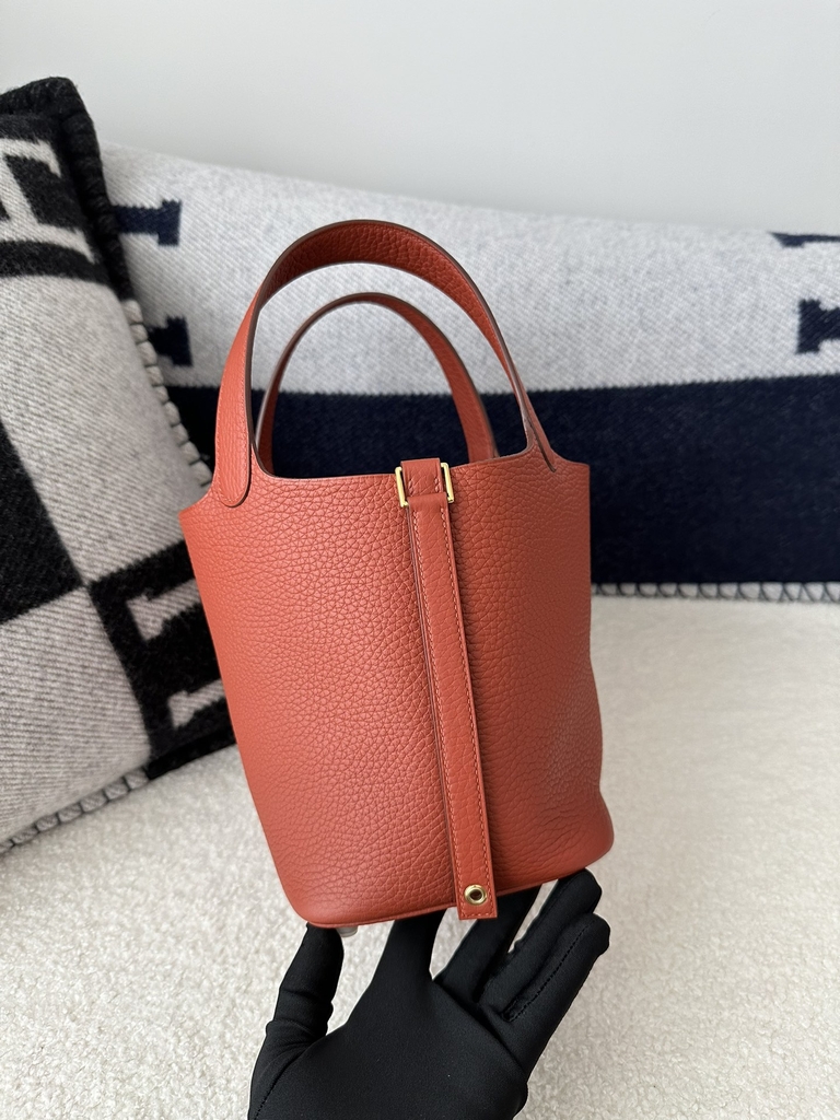 Picotin Lock 18cm in Imported Clemence TC Leather, CC36 Brique Brick Red with Gold Hardware