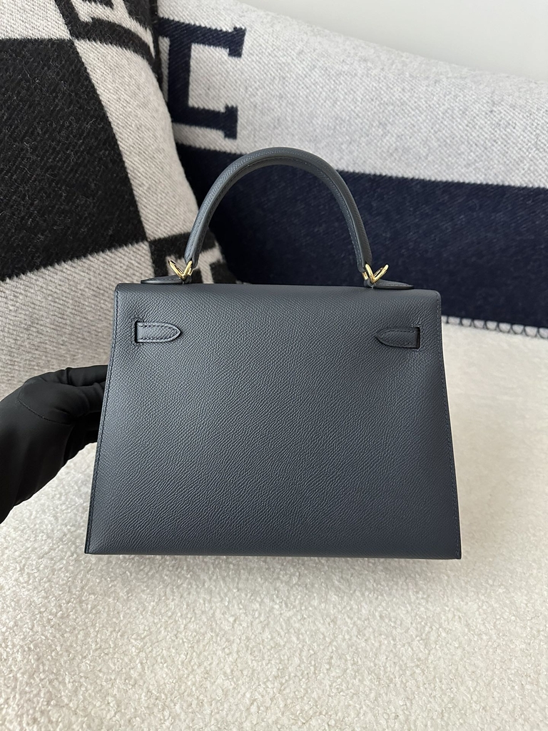 Kelly 25cm in Imported Epsom Leather, 2Z Blue Nuit Midnight Blue with Gold Hardware