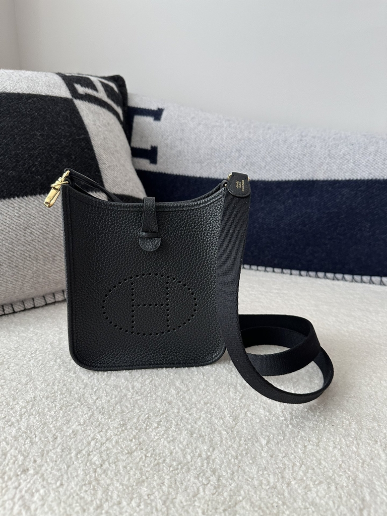 Mini Evelyne in Imported TC Clemence Leather, CC89 Noir Black with Gold Hardware