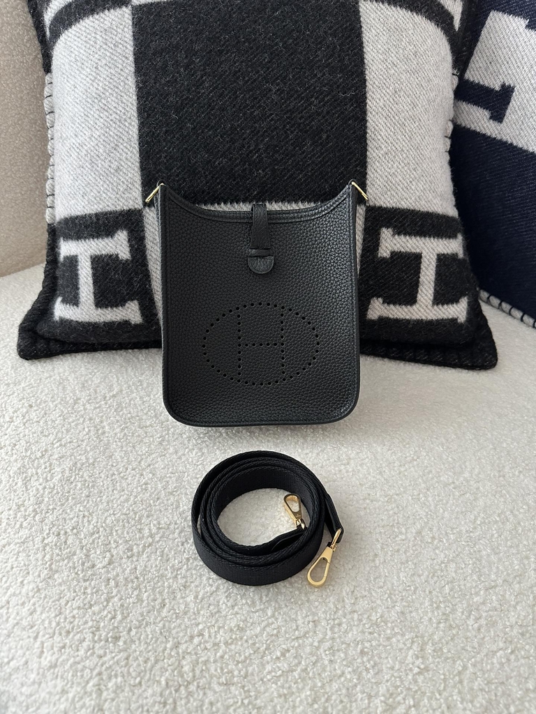 Mini Evelyne in Imported TC Clemence Leather, CC89 Noir Black with Gold Hardware