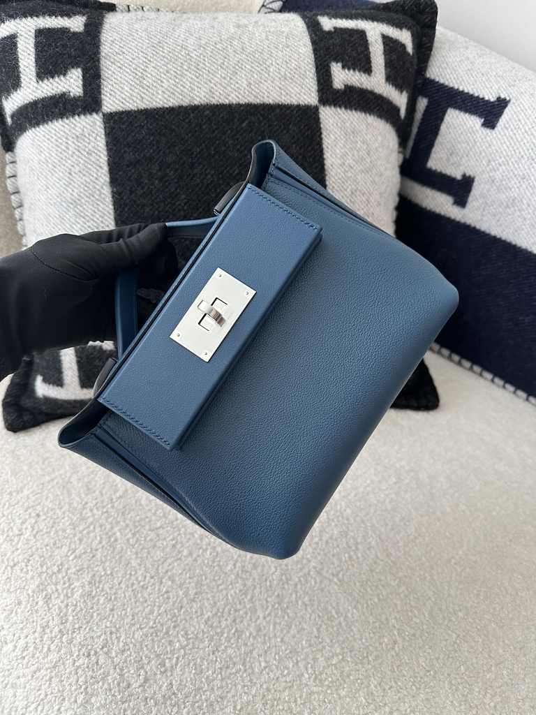 2424 Mini 21cm in Imported Evercolor and Swift Leather, S4 Deep Blue with Silver Hardware