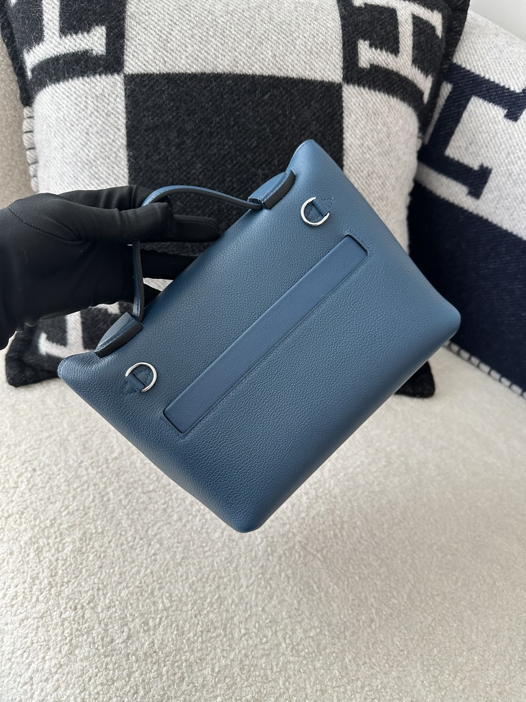 2424 Mini 21cm in Imported Evercolor and Swift Leather, S4 Deep Blue with Silver Hardware
