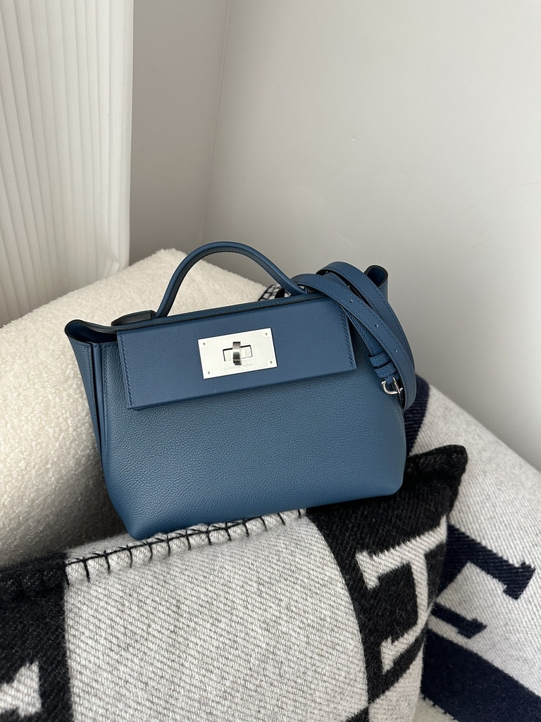 2424 Mini 21cm in Imported Evercolor and Swift Leather, S4 Deep Blue with Silver Hardware