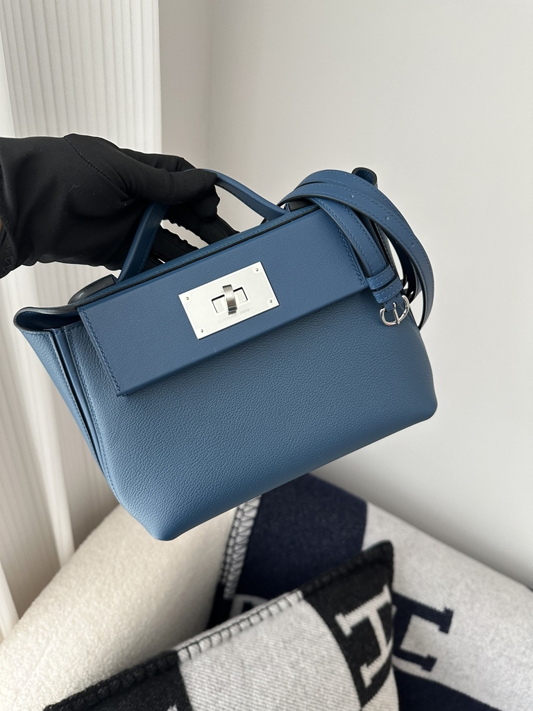 2424 Mini 21cm in Imported Evercolor and Swift Leather, S4 Deep Blue with Silver Hardware
