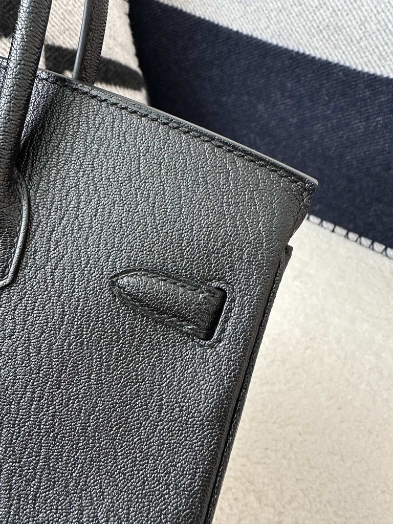 Birkin 25cm in Imported Chevre Goatskin, CC89 Noir Black with Gold Hardware