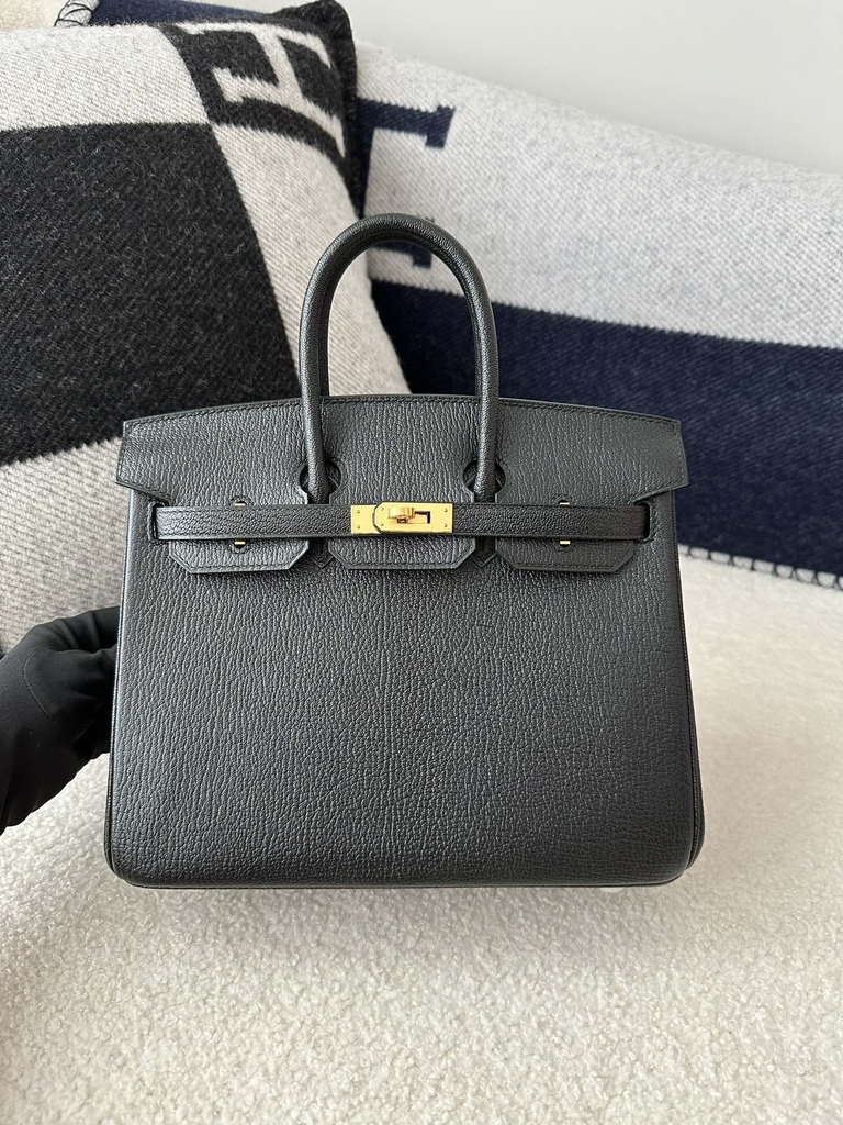 Birkin 25cm in Imported Chevre Goatskin, CC89 Noir Black with Gold Hardware