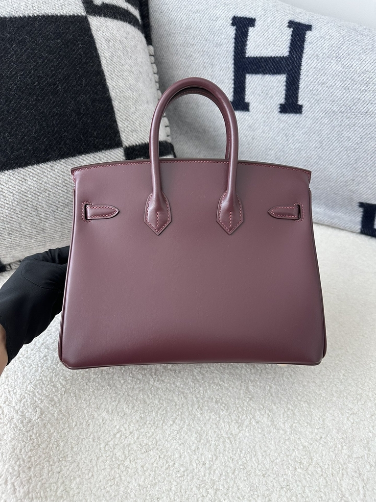 Birkin 25cm New Style with External Stitching in Imported Box Calfskin, CC55 Rough H Hermes Red with Gold Hardware