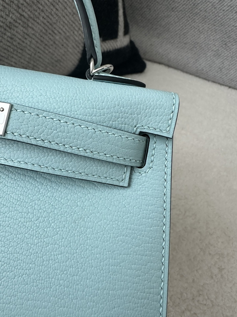 Kelly Mini II Second Generation in Imported Evercolor Goatskin, U2 Bleu Zephyr with Silver Hardware