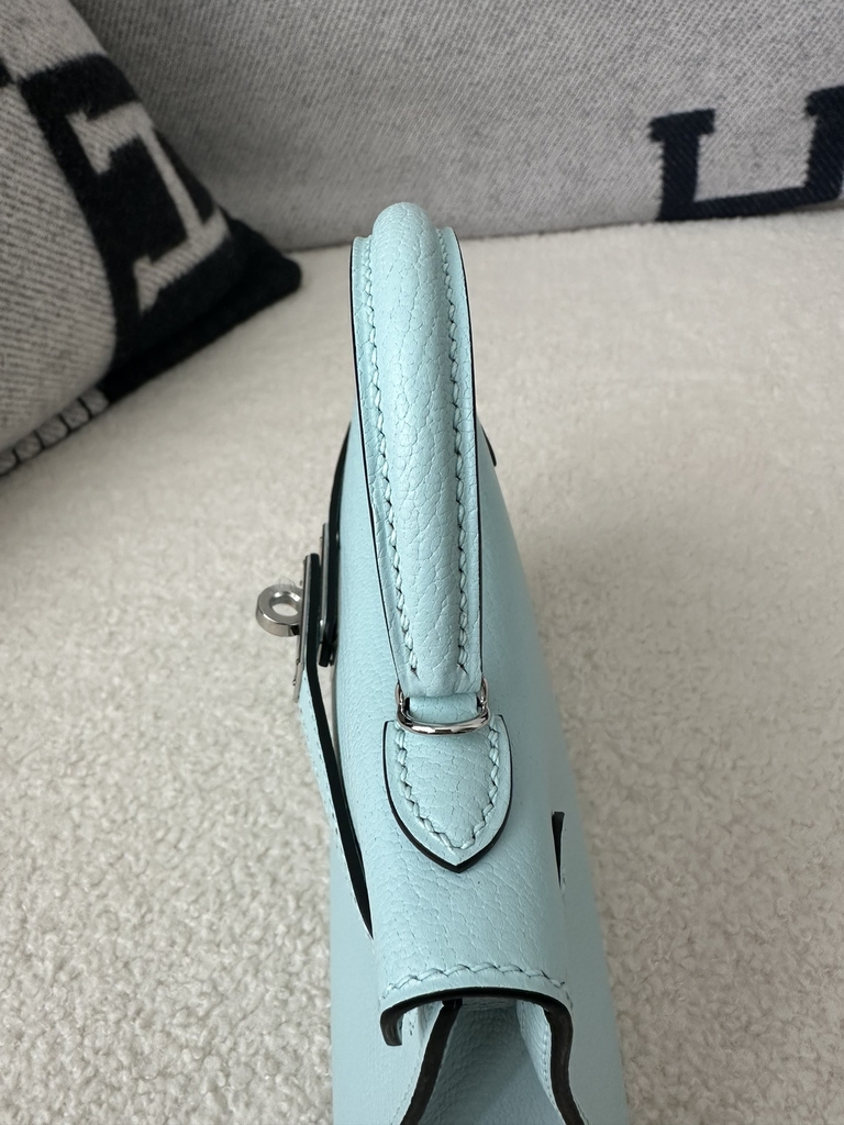 Kelly Mini II Second Generation in Imported Evercolor Goatskin, U2 Bleu Zephyr with Silver Hardware
