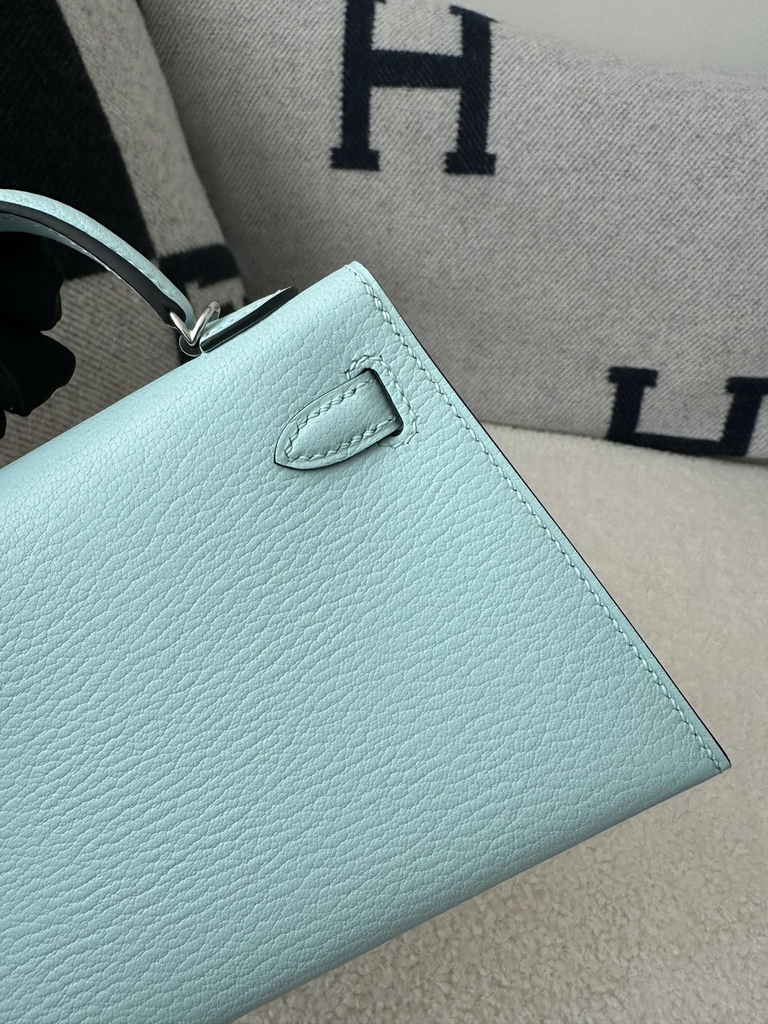 Kelly Mini II Second Generation in Imported Evercolor Goatskin, U2 Bleu Zephyr with Silver Hardware
