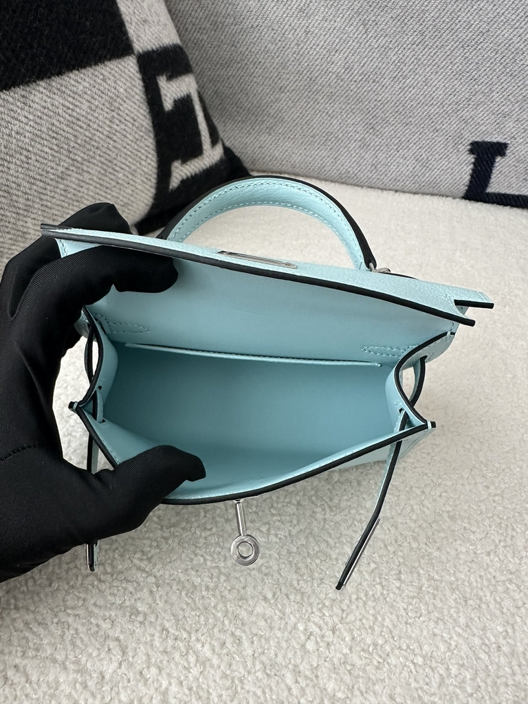 Kelly Mini II Second Generation in Imported Evercolor Goatskin, U2 Bleu Zephyr with Silver Hardware