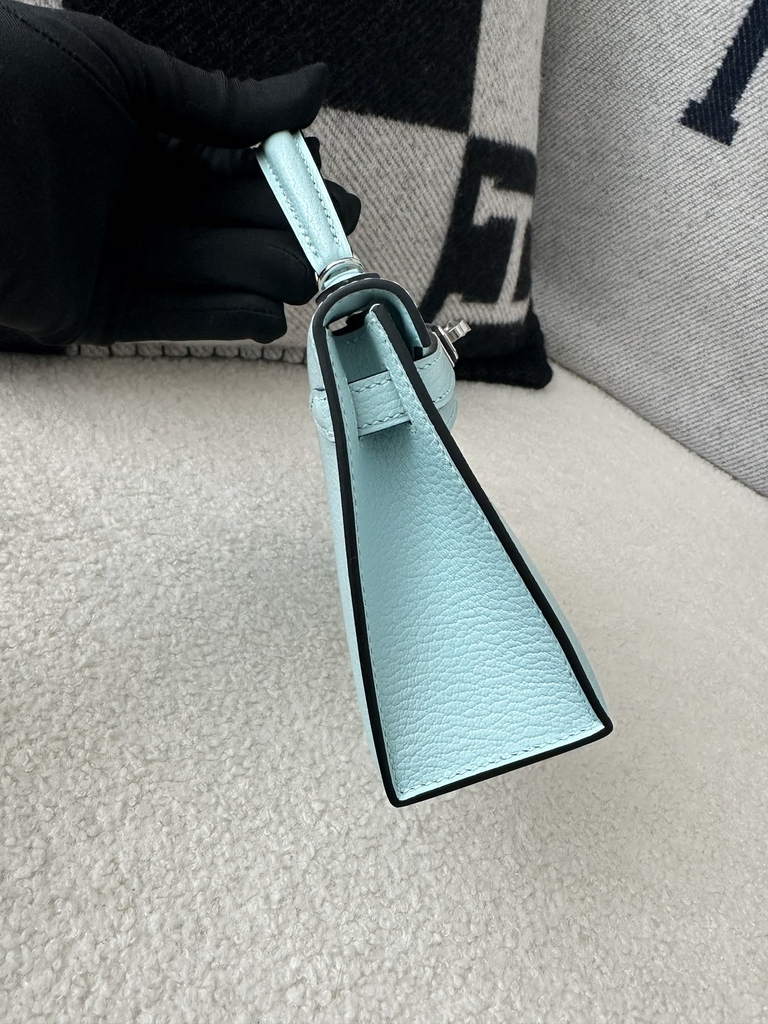 Kelly Mini II Second Generation in Imported Evercolor Goatskin, U2 Bleu Zephyr with Silver Hardware