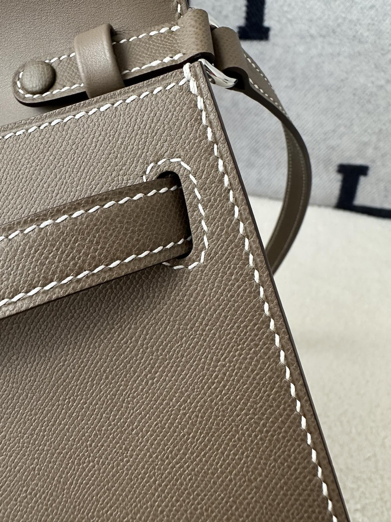 Kelly Elan 27cm New Style Shoulder Bag in Imported Madame Leather, CK18 Etoupe Grey with Silver Hardware