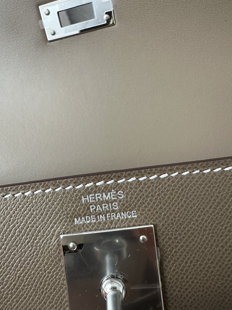Kelly Elan 27cm New Style Shoulder Bag in Imported Madame Leather, CK18 Etoupe Grey with Silver Hardware