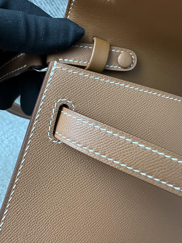Kelly Elan 27cm New Style Shoulder Bag in Imported Madame Leather, CK37 Gold with Silver Hardware