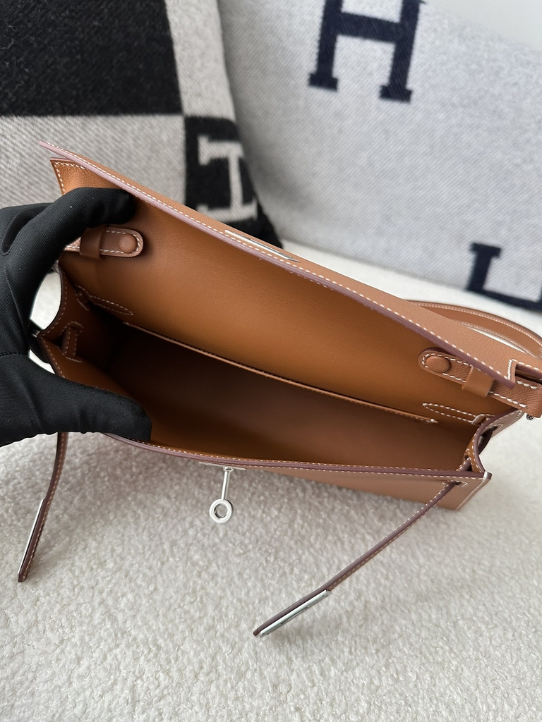 Kelly Elan 27cm New Style Shoulder Bag in Imported Madame Leather, CK37 Gold with Silver Hardware