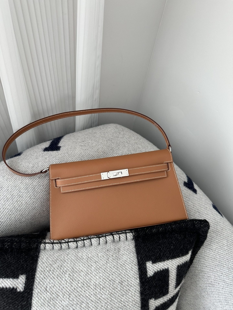Kelly Elan 27cm New Style Shoulder Bag in Imported Madame Leather, CK37 Gold with Silver Hardware