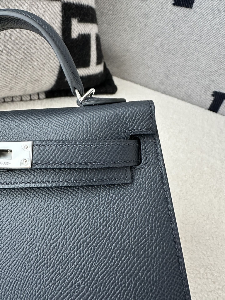 Kelly Mini II Second Generation in Imported Epsom Leather, 2Z Blue Nuit with Silver Hardware
