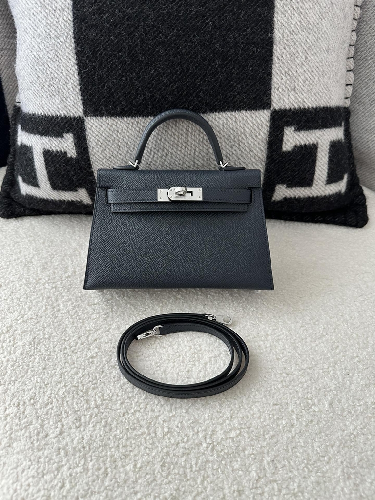 Kelly Mini II Second Generation in Imported Epsom Leather, 2Z Blue Nuit with Silver Hardware
