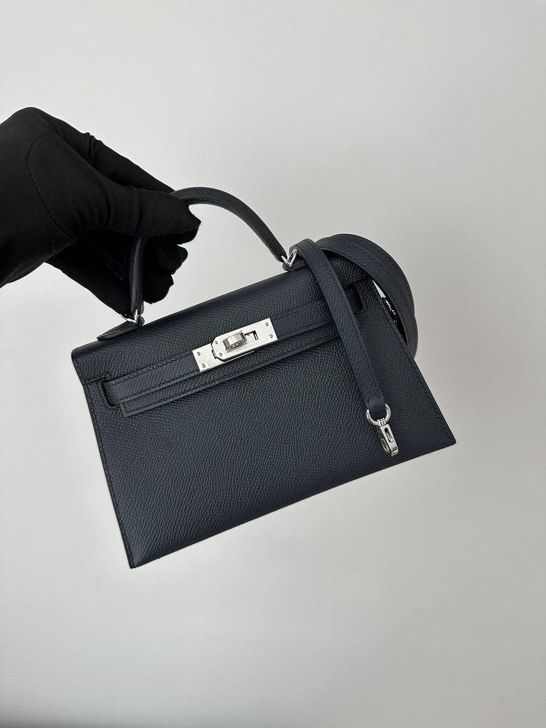 Kelly Mini II Second Generation in Imported Epsom Leather, 2Z Blue Nuit with Silver Hardware