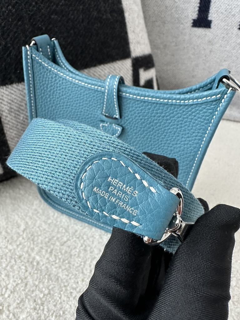 Mini Evelyne in Imported TC Clemence Leather, D2 New Blue Jean with Silver Hardware