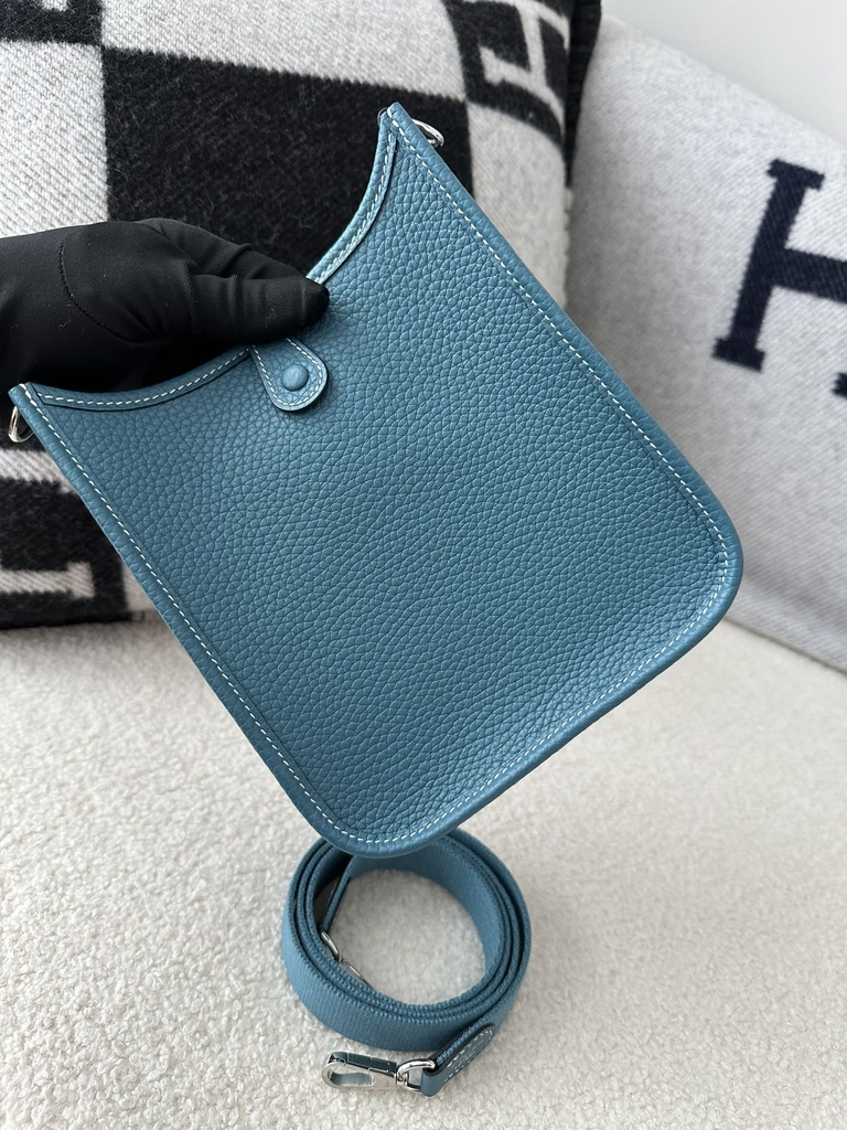 Mini Evelyne in Imported TC Clemence Leather, D2 New Blue Jean with Silver Hardware
