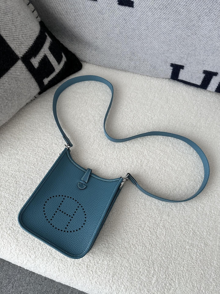 Mini Evelyne in Imported TC Clemence Leather, D2 New Blue Jean with Silver Hardware