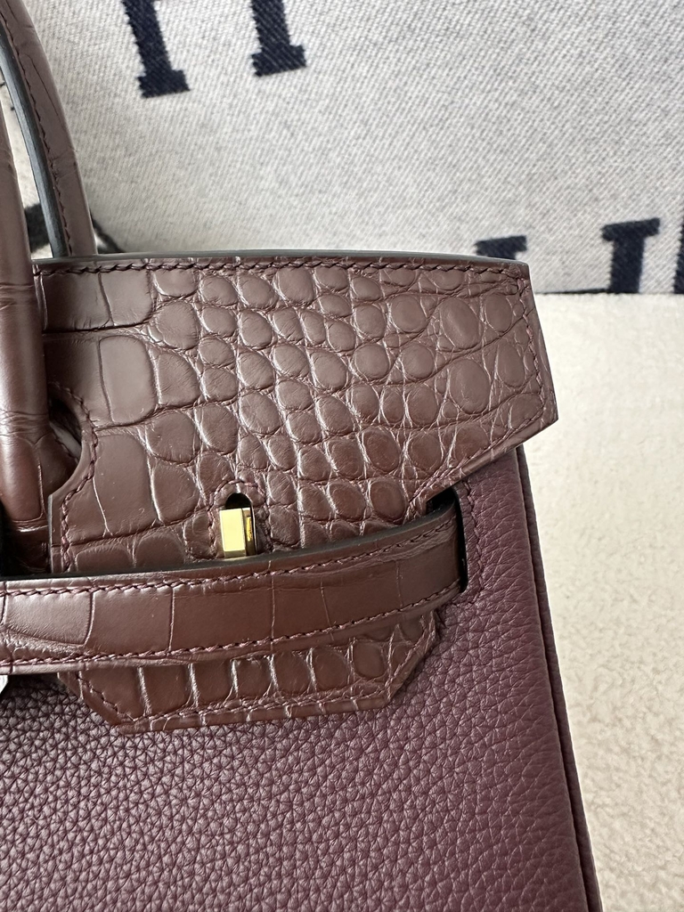 Birkin 30cm Touch in Matte Alligator Crocodile and Imported Togo Calfskin, 0G Rouge Sellier with Gold Hardware