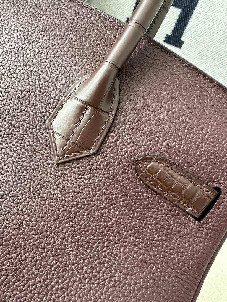 Birkin 30cm Touch in Matte Alligator Crocodile and Imported Togo Calfskin, 0G Rouge Sellier with Gold Hardware