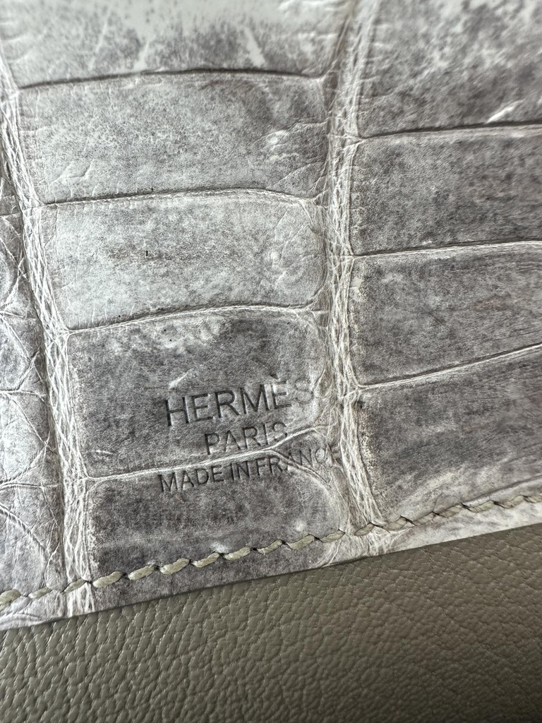 Kelly Depeches Men's Clutch 25cm in Matte Himalaya Crocodile Leather with Silver Hardware
