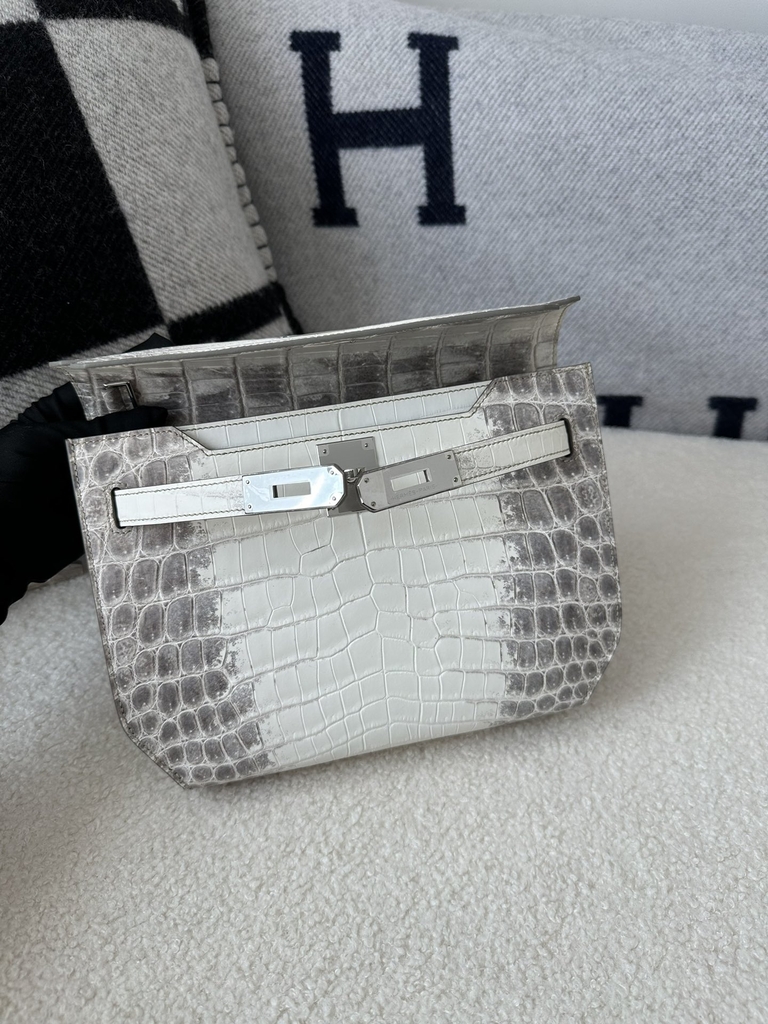 Kelly Depeches Men's Clutch 25cm in Matte Himalaya Crocodile Leather with Silver Hardware