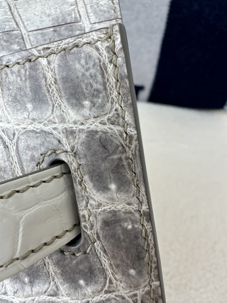 Kelly Depeches Men's Clutch 25cm in Matte Himalaya Crocodile Leather with Silver Hardware