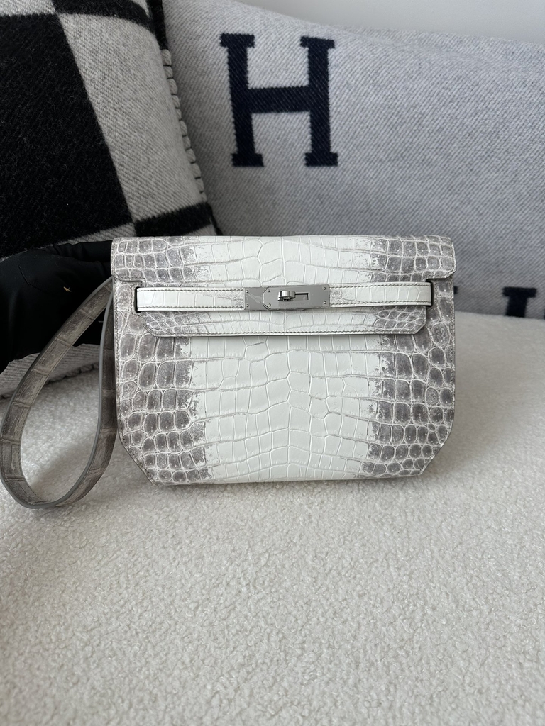 Kelly Depeches Men's Clutch 25cm in Matte Himalaya Crocodile Leather with Silver Hardware