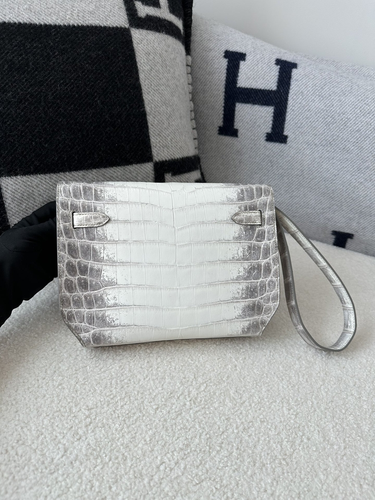 Kelly Depeches Men's Clutch 25cm in Matte Himalaya Crocodile Leather with Silver Hardware