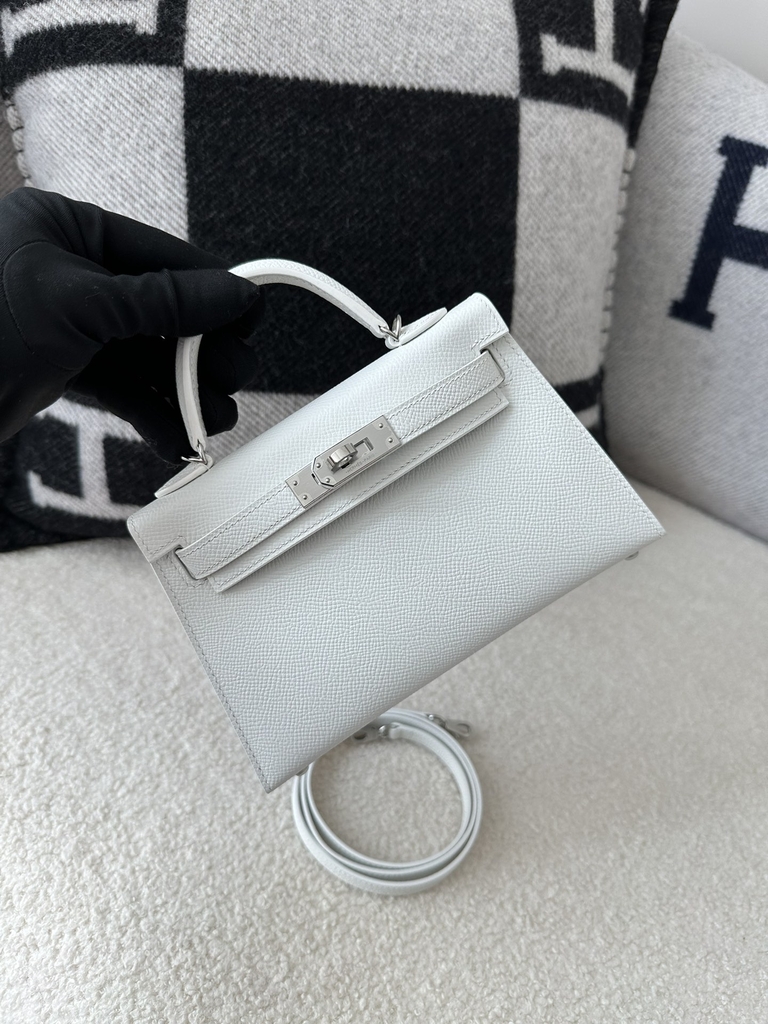Kelly Mini II Second Generation in Pure White Epsom Leather with Silver Hardware