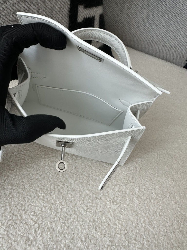 Kelly Mini II Second Generation in Pure White Epsom Leather with Silver Hardware
