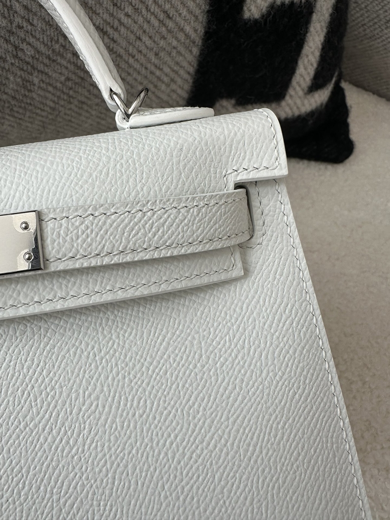 Kelly Mini II Second Generation in Pure White Epsom Leather with Silver Hardware