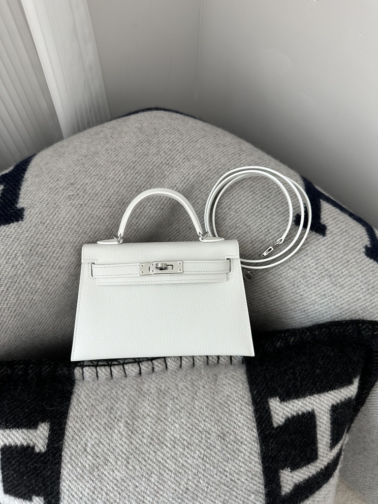 Kelly Mini II Second Generation in Pure White Epsom Leather with Silver Hardware