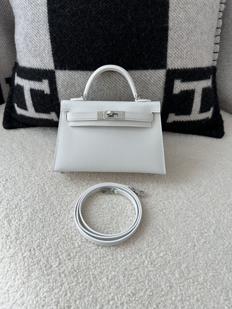 Kelly Mini II Second Generation in Pure White Epsom Leather with Silver Hardware