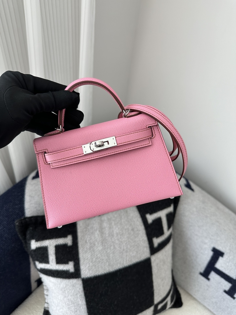 Kelly Mini II Epsom Textured Calfskin Leather 5P Pink Sakura Pink Silver Hardware