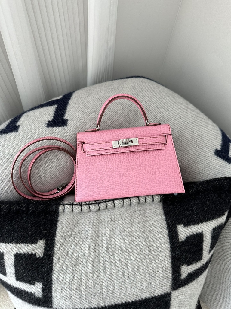 Kelly Mini II Epsom Textured Calfskin Leather 5P Pink Sakura Pink Silver Hardware