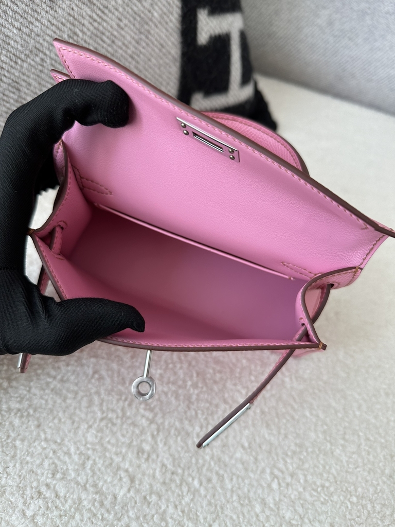 Kelly Mini II Epsom Textured Calfskin Leather 5P Pink Sakura Pink Silver Hardware