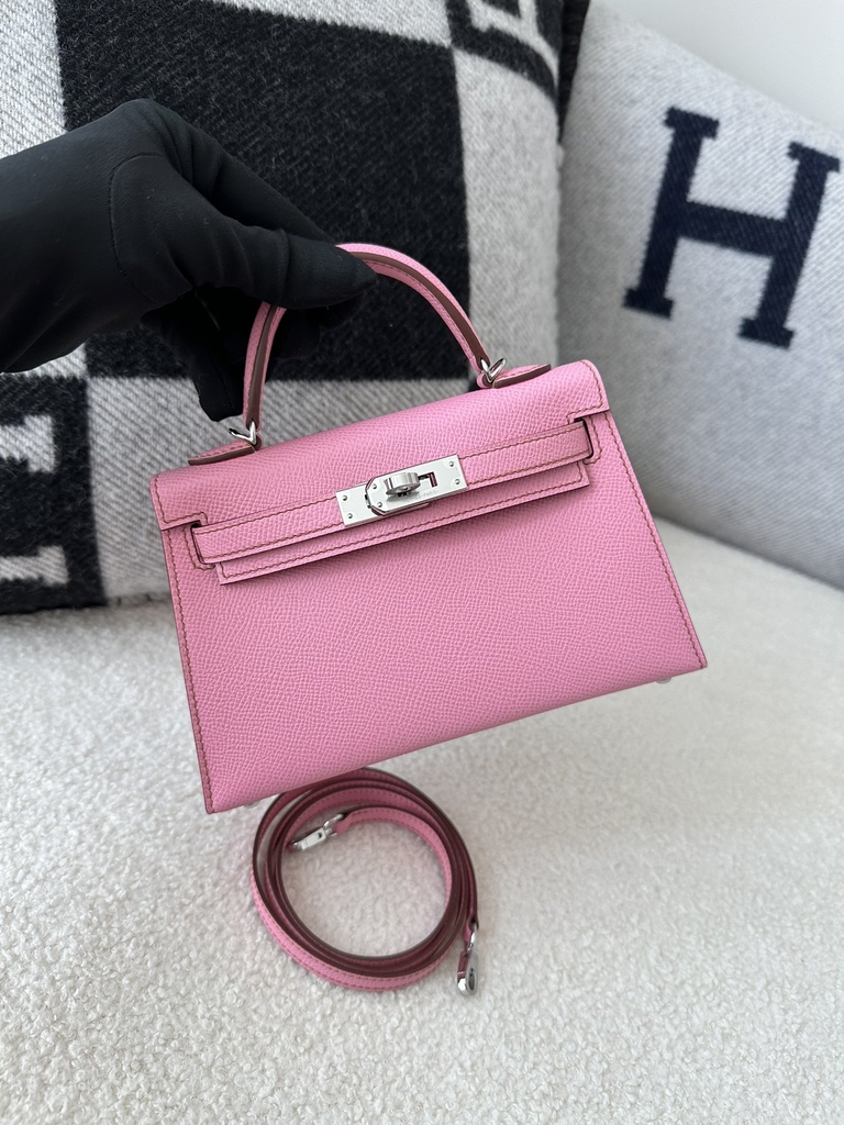 Kelly Mini II Epsom Textured Calfskin Leather 5P Pink Sakura Pink Silver Hardware