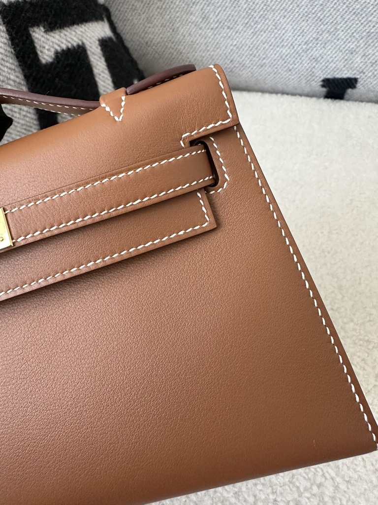 Kelly Pochette 22cm Swift  Calfskin Leather CC37 Gold Brown Gold Hardware
