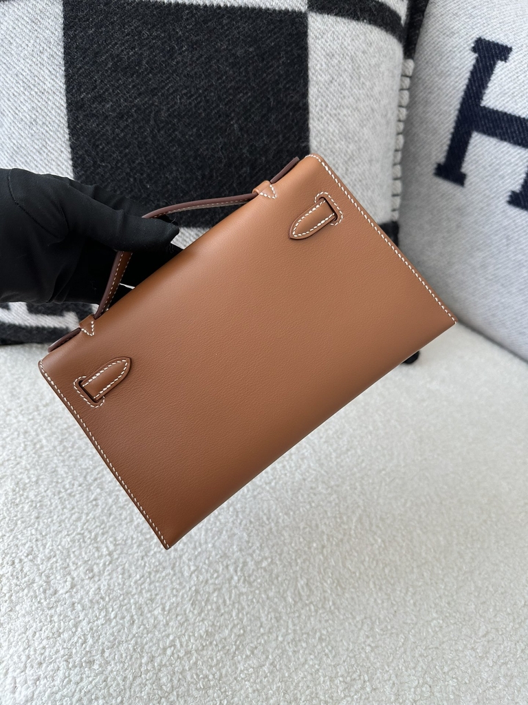 Kelly Pochette 22cm Swift  Calfskin Leather CC37 Gold Brown Gold Hardware
