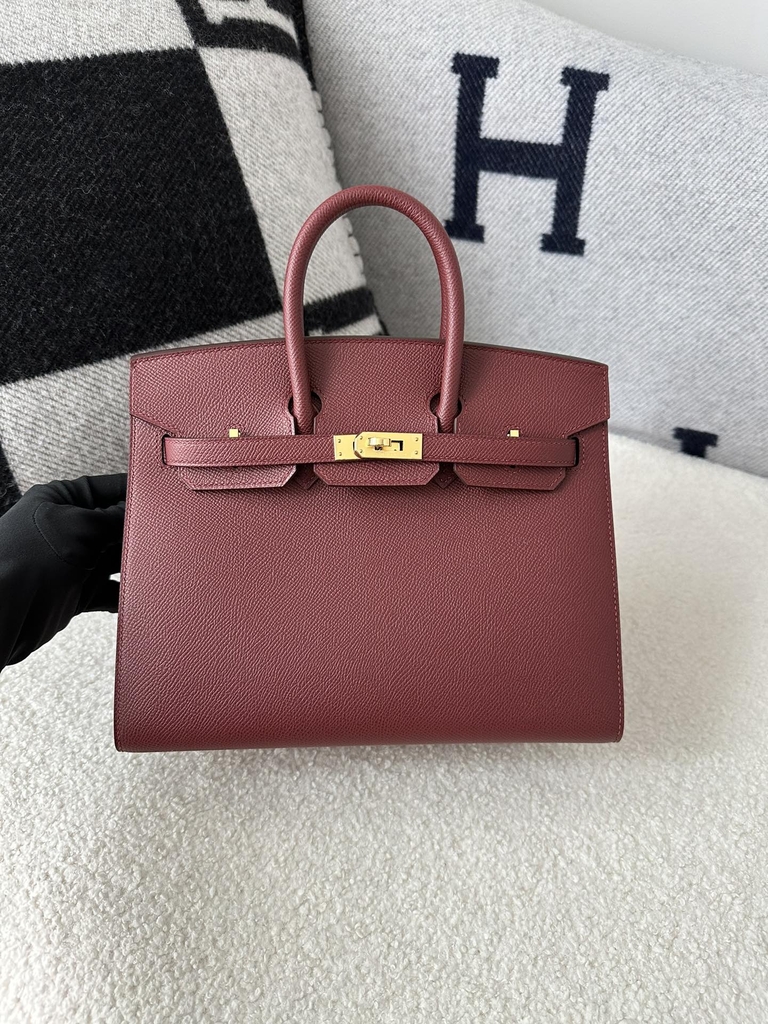 Birkin 25cm Epsom Textured Calfskin Leather CC55 Rouge H Hermès Red Gold Hardware