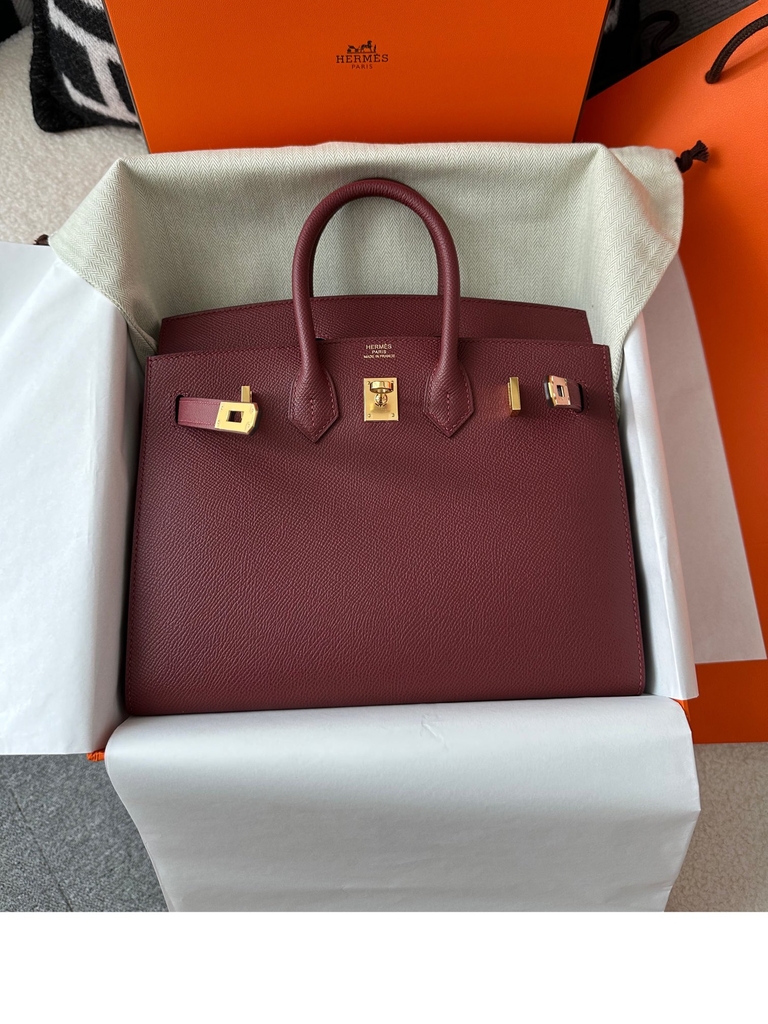 Birkin 25cm Epsom Textured Calfskin Leather CC55 Rouge H Hermès Red Gold Hardware