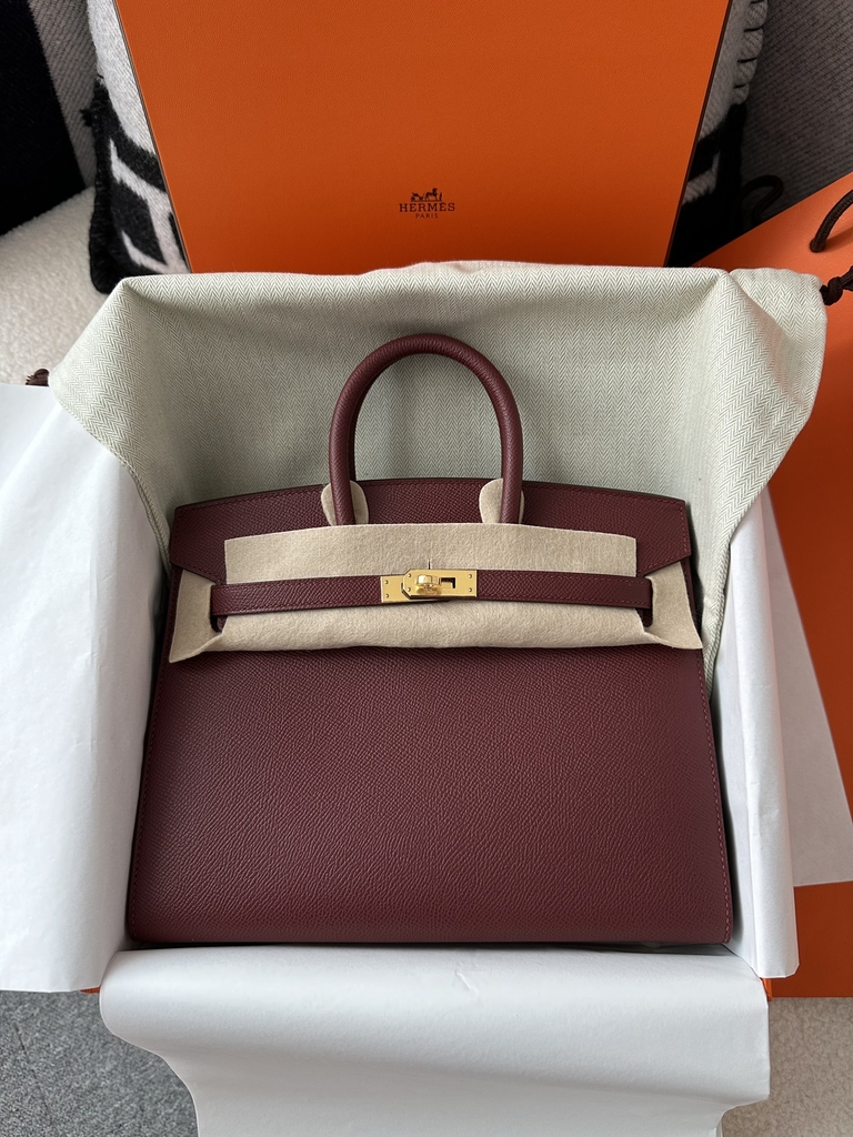 Birkin 25cm Epsom Textured Calfskin Leather CC55 Rouge H Hermès Red Gold Hardware