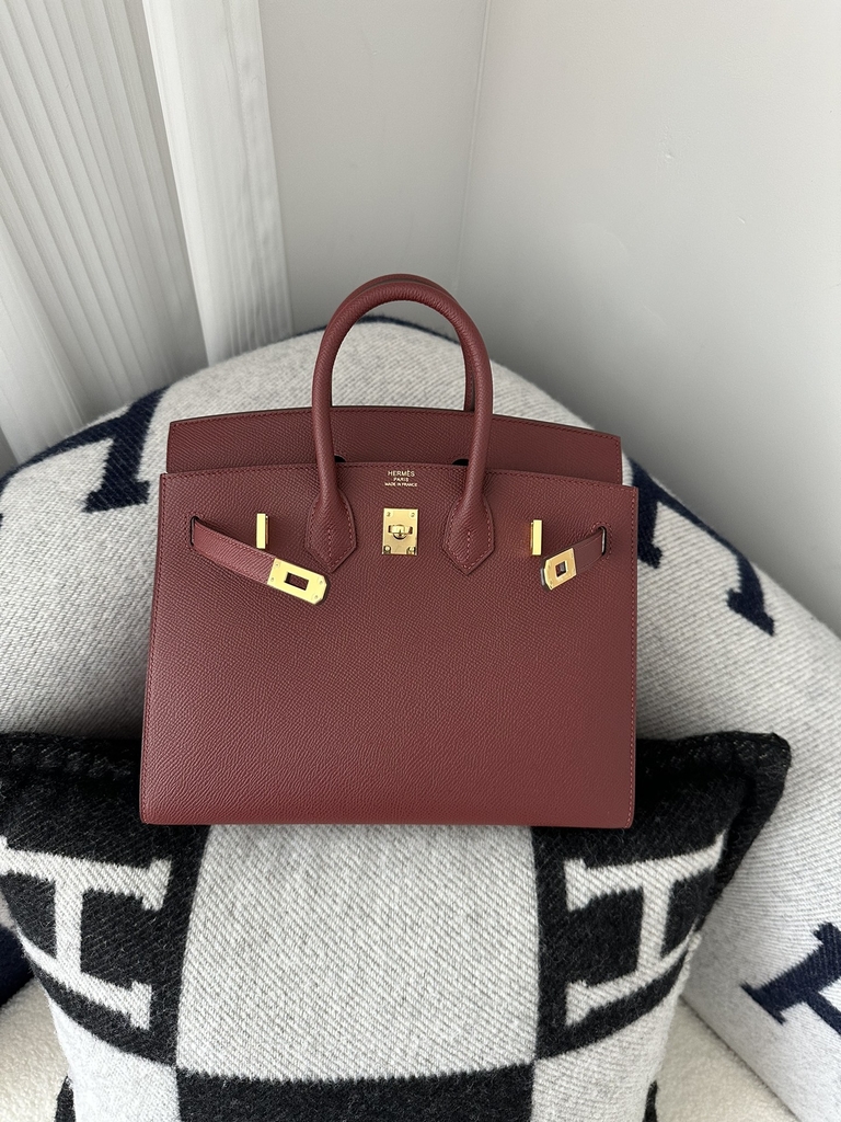 Birkin 25cm Epsom Textured Calfskin Leather CC55 Rouge H Hermès Red Gold Hardware