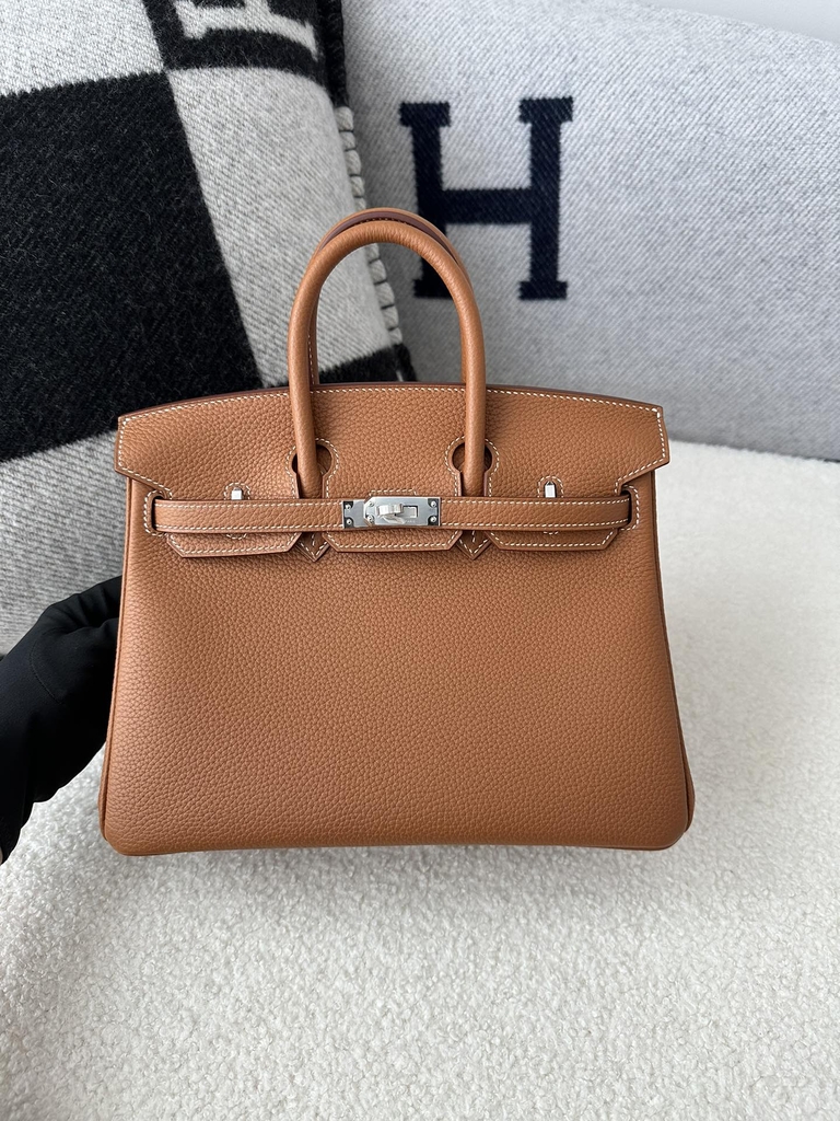 Birkin 25cm Togo Calfskin Leather CK37 Gold Brown Silver Hardware